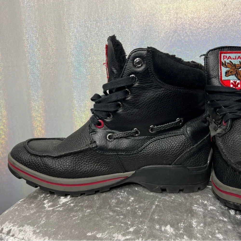 Pajar winter boots black high top sneaker style shoes black red blue shiny warm